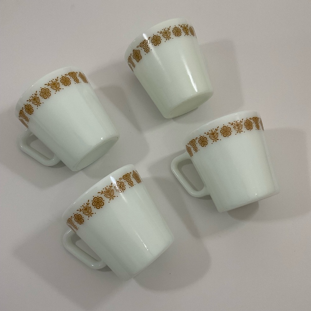 Vintage Pyrex Butterfly Gold Cups White Milk Glass Set of 4